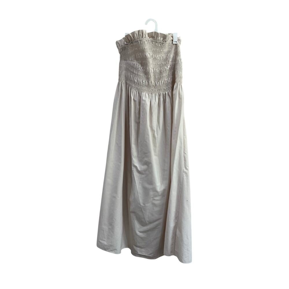 H&M Beige Strapless Smocked Cotton Maxi Dress Cottagecore Boho XL Summer